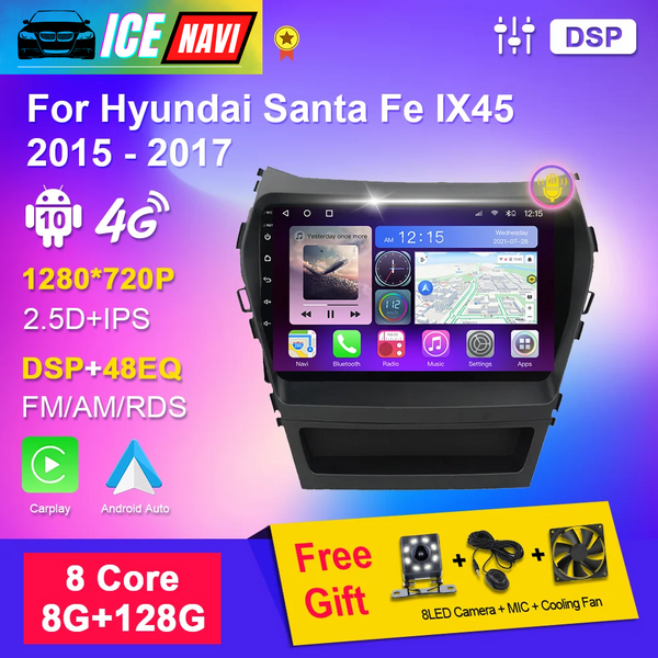 ICENAVI Android Auto Carplay WiFi 4G IPS 8G 128G Car Radio For Hyundai Santa Fe IX45 2015-2017