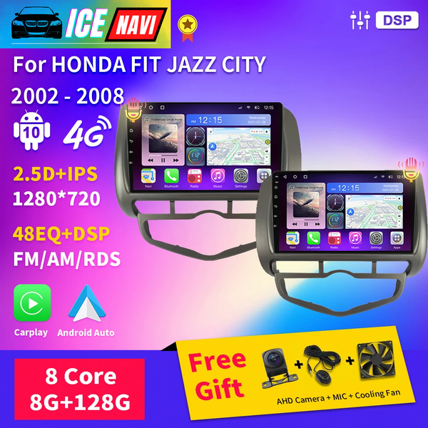 ICENAVI 2Din DVD 4G WIFI Android Car Radio Multimedia Carplay For Honda Fit Jazz City 2002 - 2008